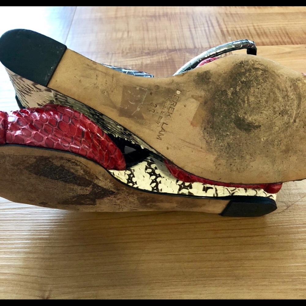 Derek Lam Bristol Python Colorblock Open-Toe Wedge - image 7